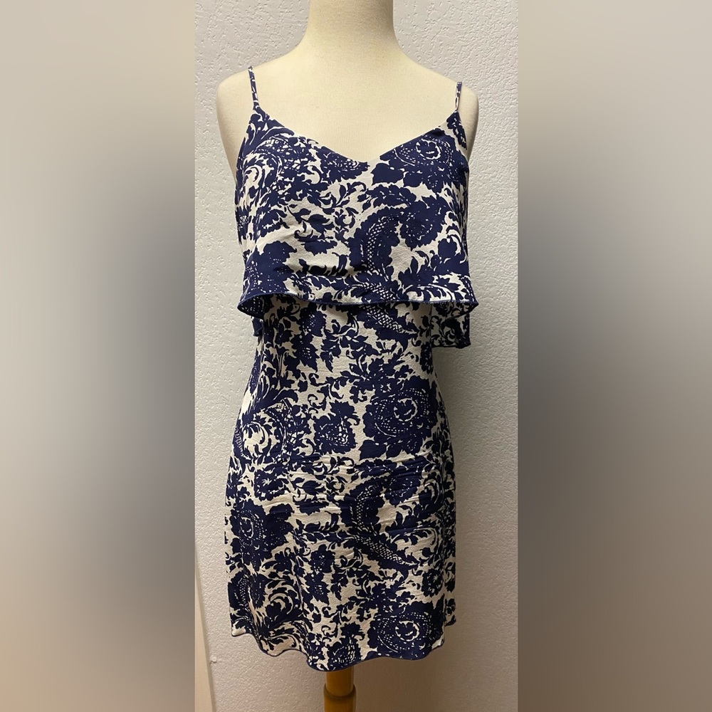Flirty Blue and White Silk Dress for Spring Formal